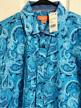 TALLIA Men’s Dress Shirt XL 17.5 Teal Blue/Green Paisley. New with Tags.